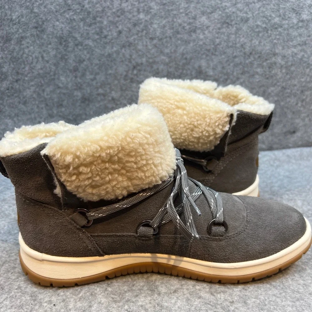 UGG Lakesider Heritage Lace Charcoal Gray Suede Shearling Boots Womens Size 10